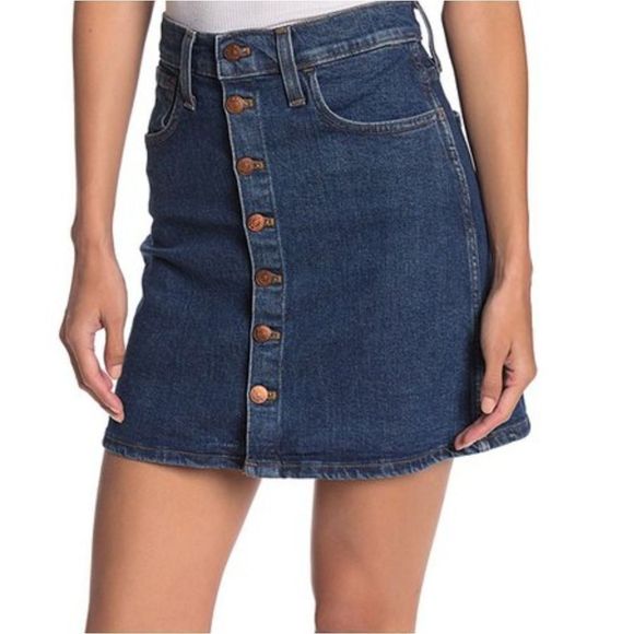 Madewell Jean Skirt with Brass Button Detail - Picture 1 of 3
